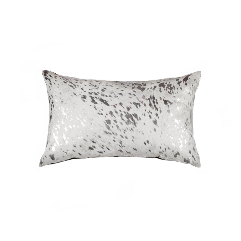 Natural Home Decor Torino Scotland Cowhide Pillow | 1-Piece | Grey & silver